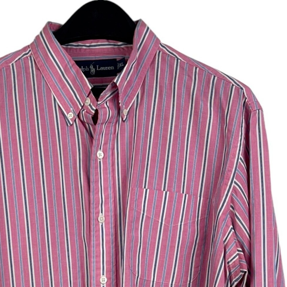 Polo Ralph Lauren Mens XL 100% Cotton Long Sleeve Button Down Pony Pink Striped